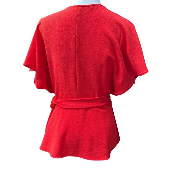 Topshop Women's Red Wrap‎ Tie Waist Blouse Size 8 Career Office Feminine - Picture 3 of 8
